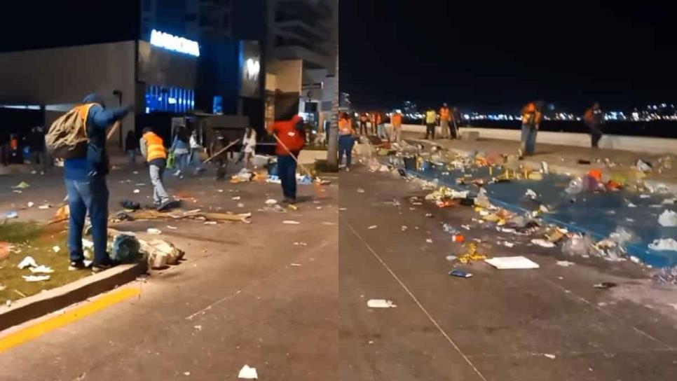 Limpian el Malecón de Mazatlán en tiempo récord; así recogen cientos toneladas de basura en el Carnaval | VIDEO