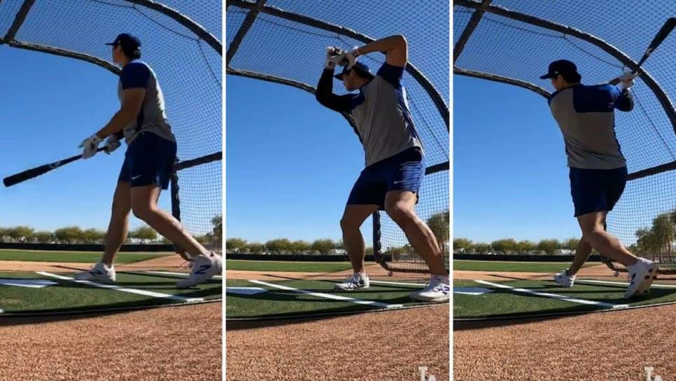 MLB: Ohtani se uniforma de Dodgers y brinda espectáculo de poder en práctica de bateo | Video