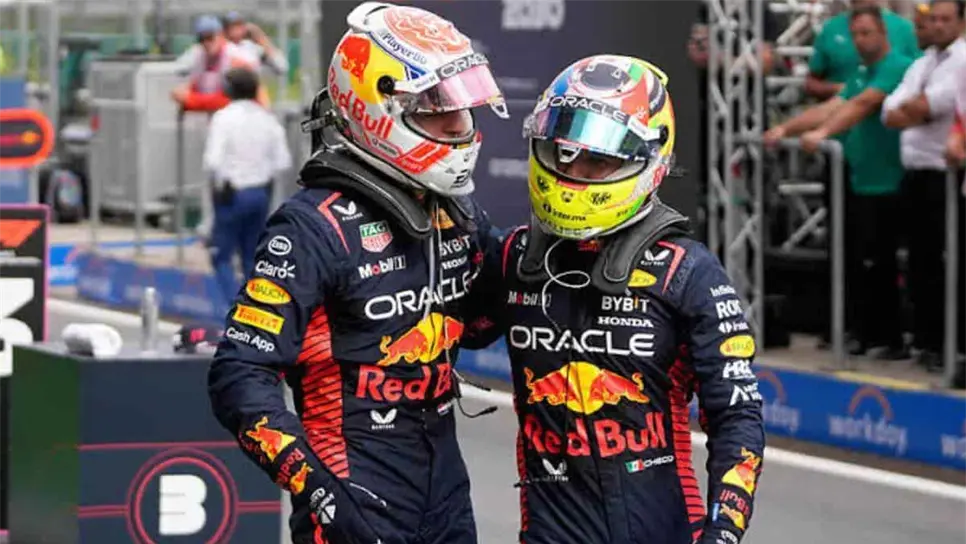 Max Verstappen y Sergio Pérez. FOTO: Internet