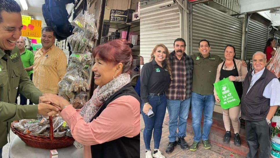 Jesús Valdez y Nubia Ramos visitan el mercado Las Flores al sur de Culiacán