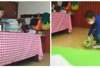 Exhiben a maestra que arroja al suelo los cuadernos de los alumnos