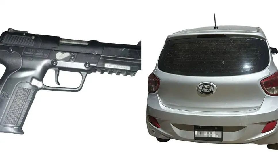 Policías Estatales aseguran a un civil con un arma de fuego. | FOTO: Cortesía.