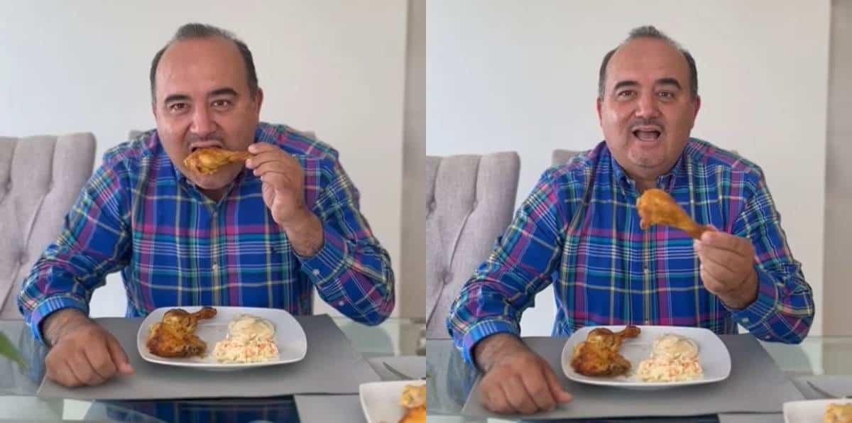 FOTO: Memo Romero comiendo pollito.