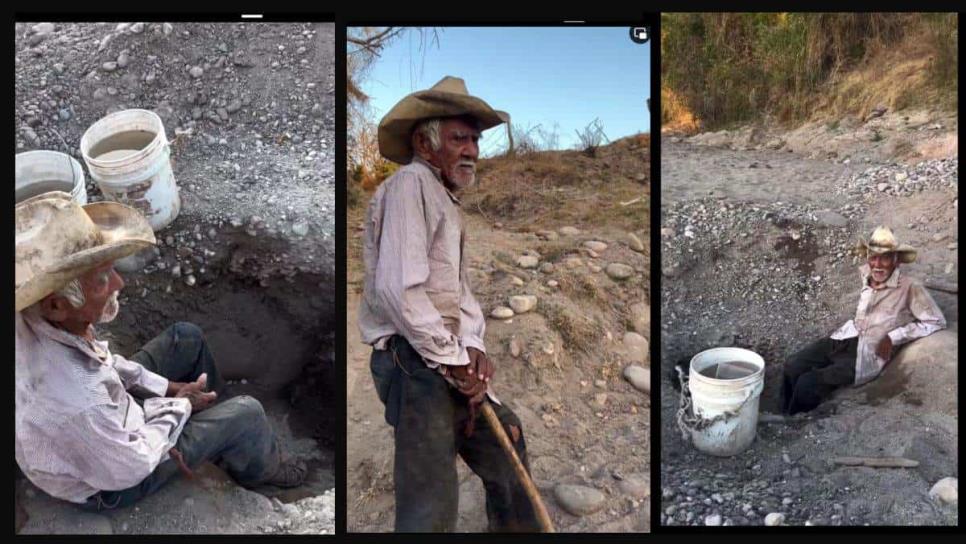 Abuelito de San Ignacio cava pozo y encuentra agua; así sobreviven a la sequía en Sinaloa | VIDEO