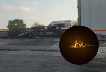 Tráiler cargado con aceite comestible se incendia en la México 15, a la altura de Juan José Ríos 