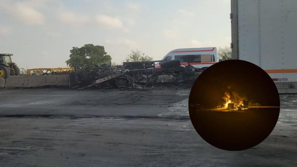 Tráiler cargado con aceite comestible se incendia en la México 15, a la altura de Juan José Ríos 