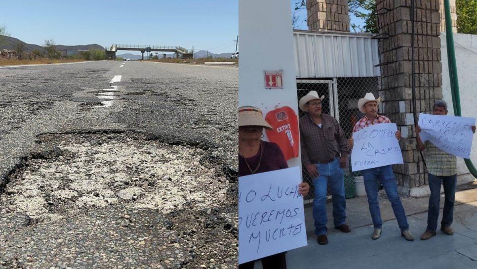 Protestan por baches mortales en la Carretera México 15 en Ahome