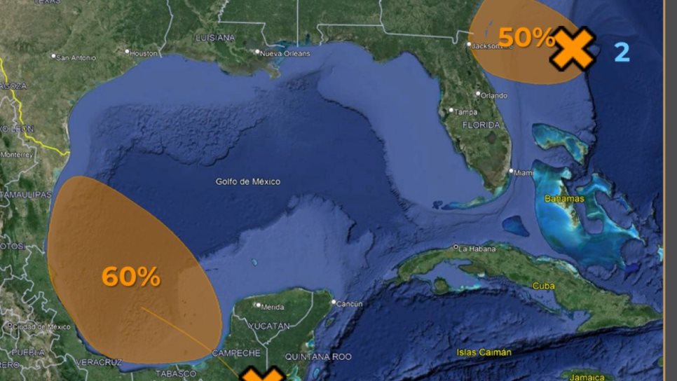 SMN vigila dos zonas de baja presión con potencial ciclónico en el Atlántico