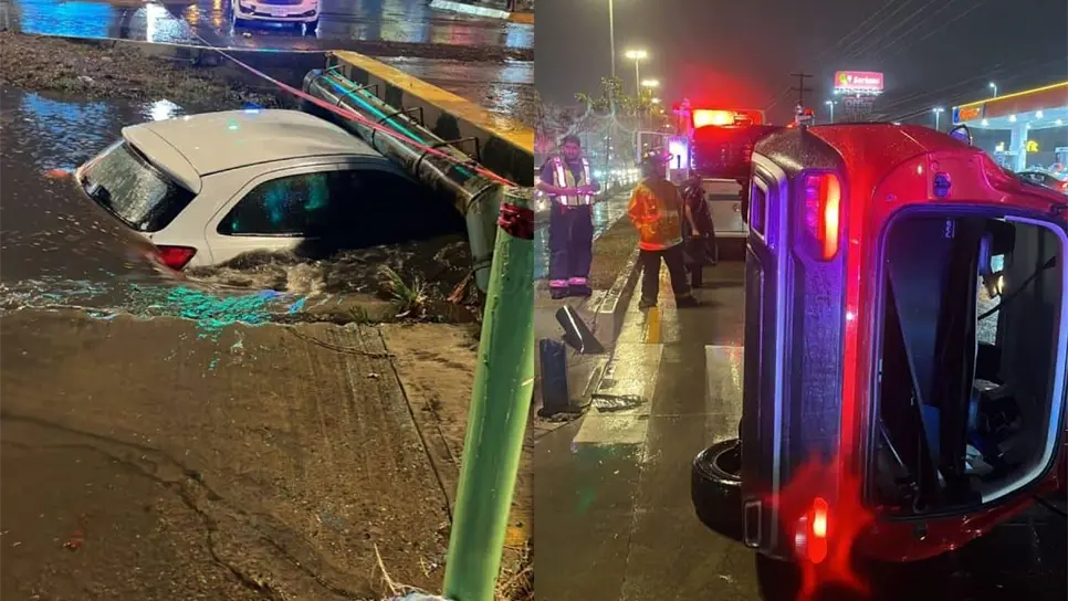 Caen 10 vehículos a canales de Mazatlán durante las lluvias de la Tormenta Alberto