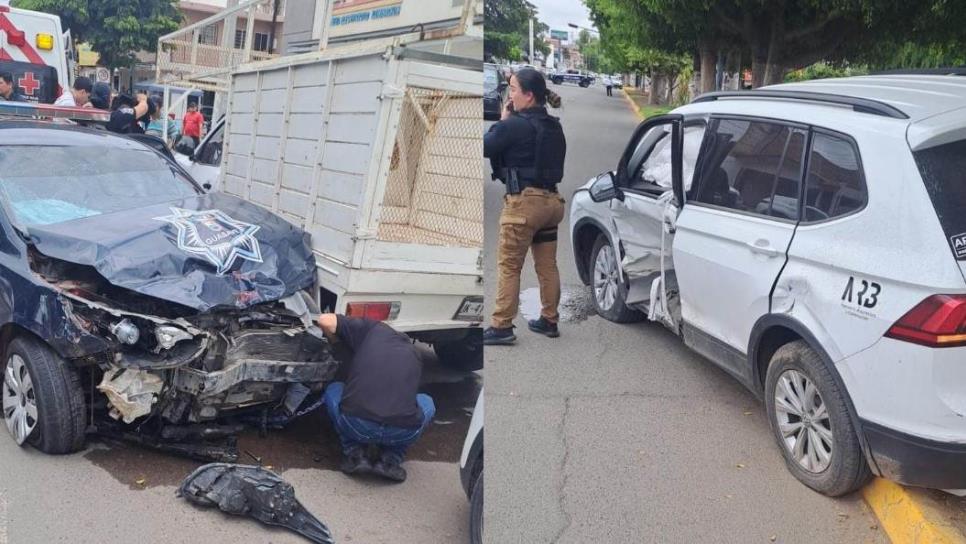 Patrulla embiste a vagoneta en accidente tipo carambola en Guasave: hay dos heridos 