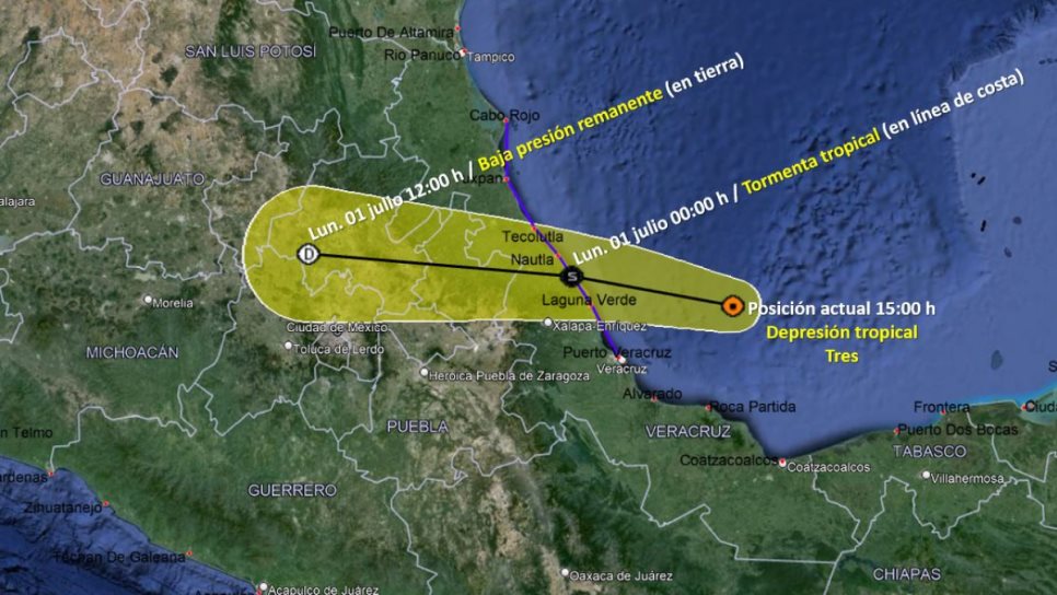 Se forma la depresión tropical Tres en costas de Veracruz; afectará estos estados