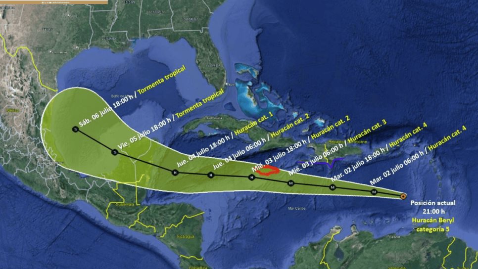 «Beryl»  ya es categoría 5; sigue aquí su trayectoria EN VIVO