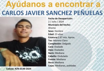 Joven de 23 años desaparece en Los Mochis