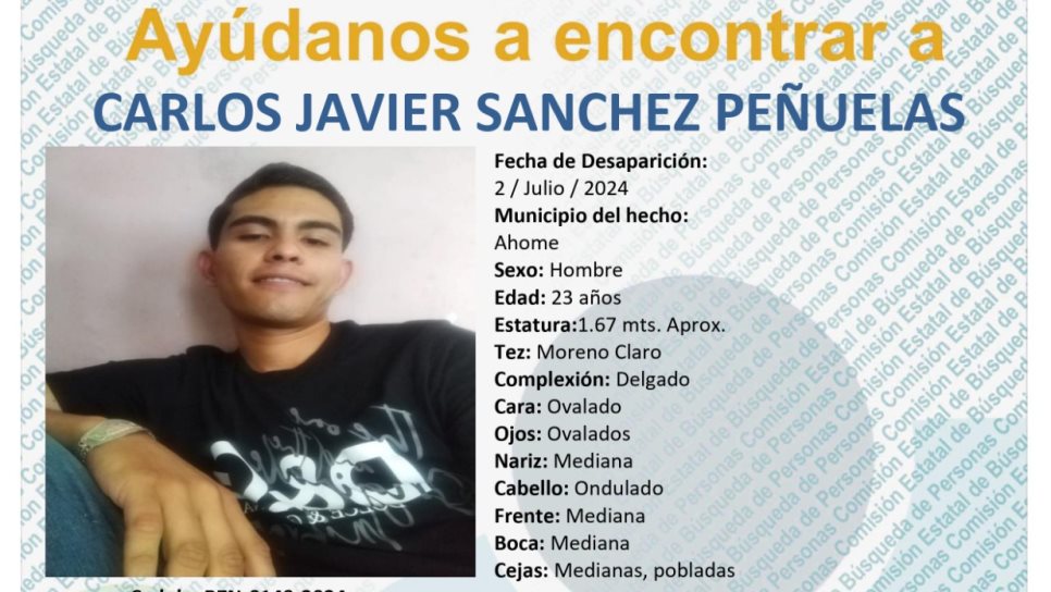 Joven de 23 años desaparece en Los Mochis