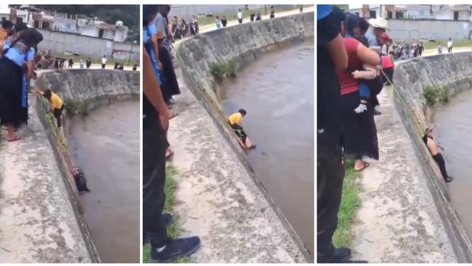 Madre rescata a su hijo de ahogarse en un río en Chiapas