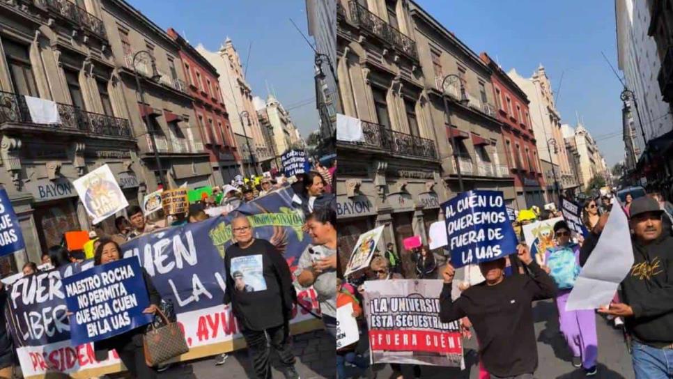 Al grito de «Fuera Cuén de la UAS» y «Presidente ayúdanos», manifestantes llegan a la Secretaría de Gobernación en CDMX 