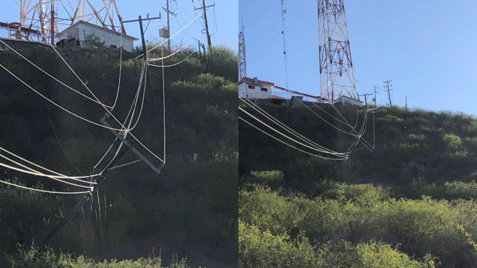 Ventarrón tumba postes en el Cerro de la Memoria en Los Mochis