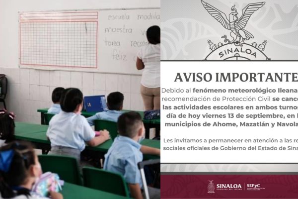 Se suspenden clases en Ahome, Mazatlán y Navolato, por tormenta Ileana