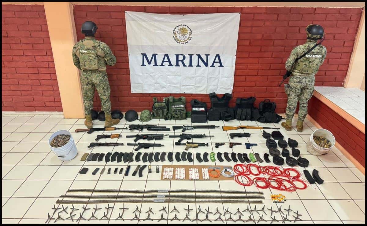 Marina asegura granadas, armas de fuego y equipo táctico en Las Flores, Culiacán 