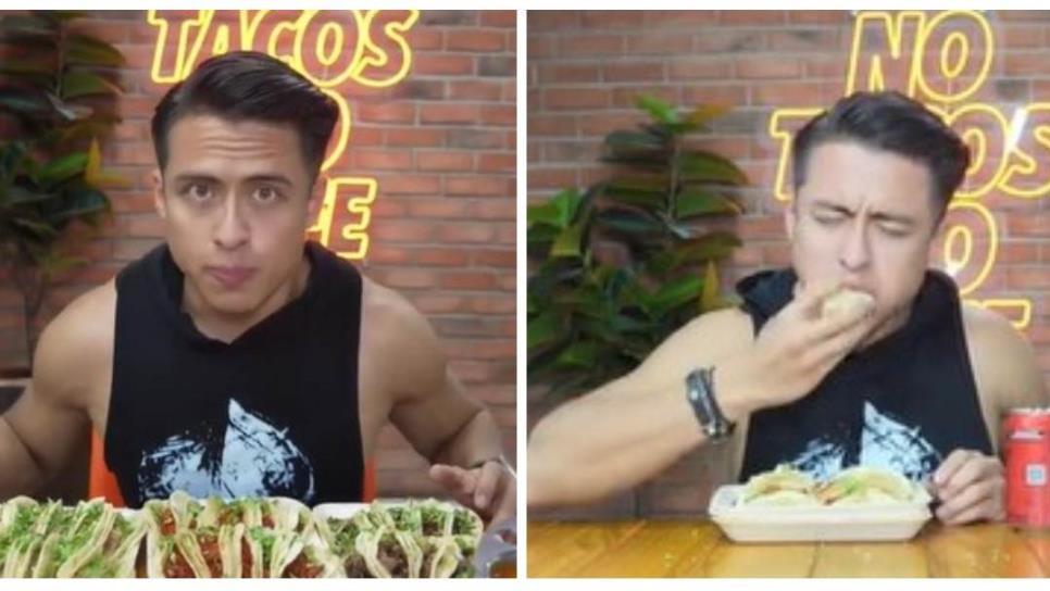 Influencer destroza el récord de 40 tacos en la taquería del hermano de El Canelo