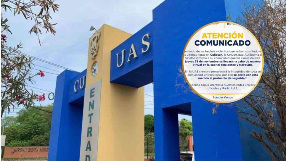 Por hechos de seguridad UAS suspende clases presenciales este 28 de noviembre en Culiacán