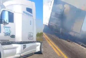 Se incendia caja de tráiler en la carretera México 15 a la altura de Potrerillos, Rosario