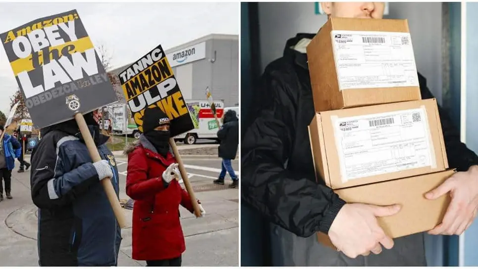 FOTO: Huelga de trabajadores de Amazon.