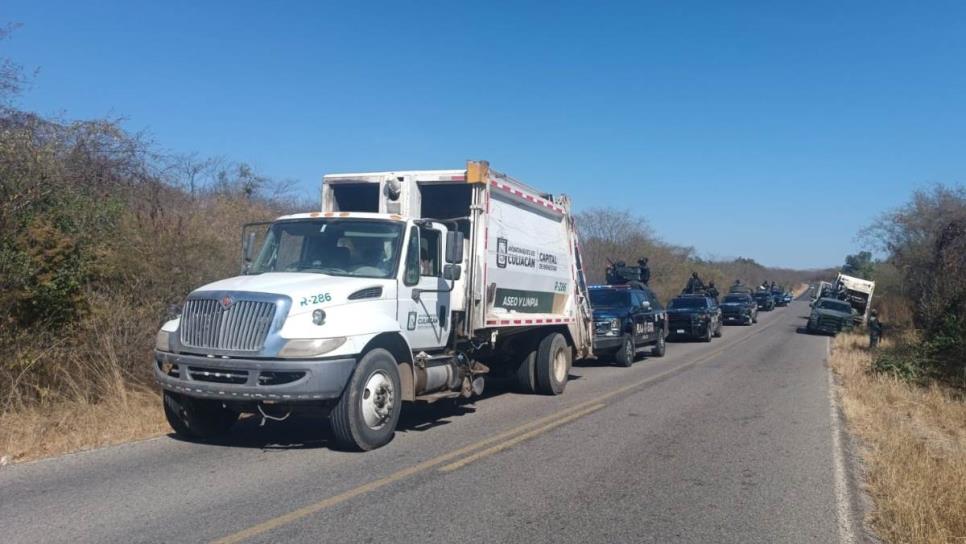 Se roban tres camiones recolectores de basura del relleno sanitario en Culiacán; horas después son recuperados