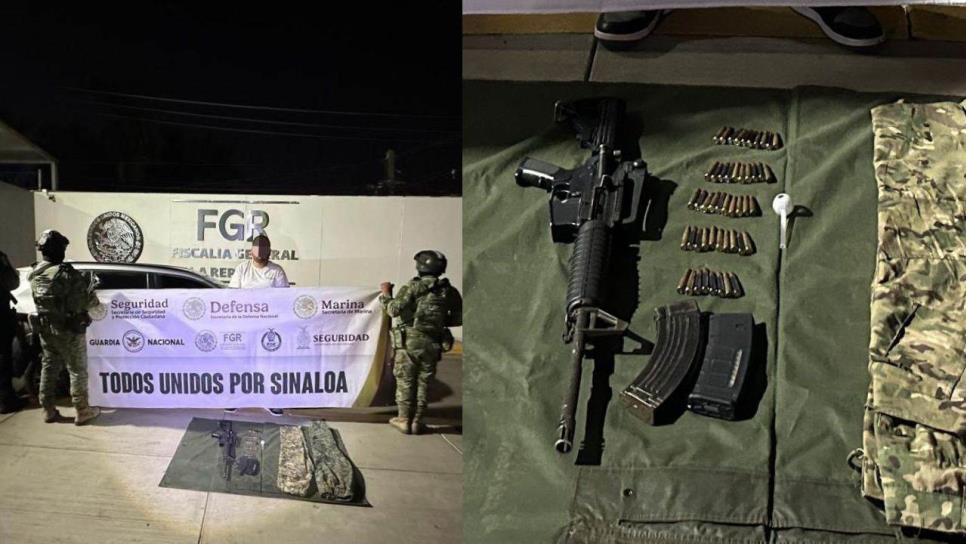 Tras un operativo  en el Limón de Los Ramos de Culiacán un sujeto es detenido con un rifle de asalto