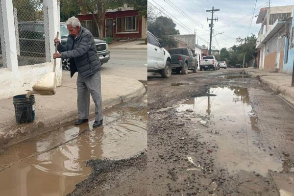 Don Melitón de 81 años lucha con una fuga de agua desde hace 3 meses