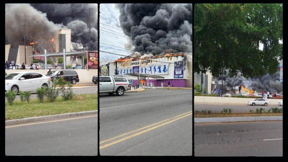 Arde negocio de trampolines en conocida plaza de Culiacán; el humo se ve a kilómetros