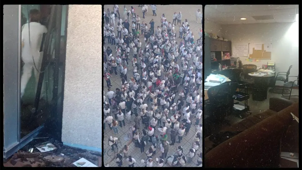 La puerta de una de las oficinas fue destrozada por los manifestantes.