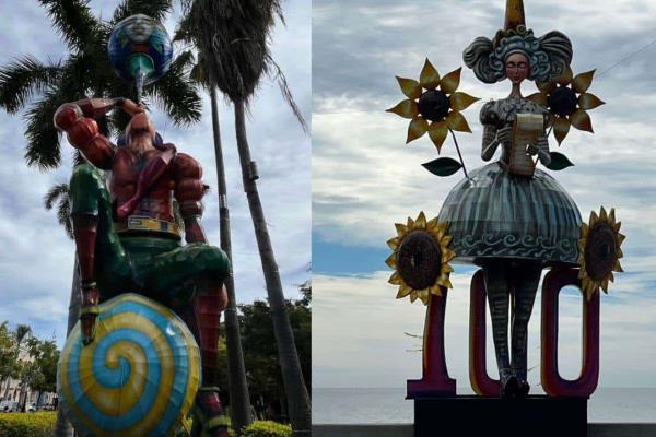 El espíritu carnavalero llega a la Plazuela Machado y Malecón de Mazatlán; instalan más monigotes