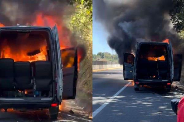 Roberto Junior y  su equipo sufren incidente en carretera; su camioneta quedó calcinada