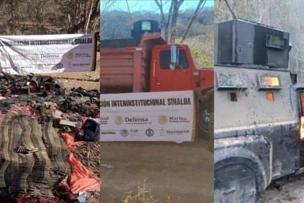 ¡Hasta un dompe blindado! Decomisa Marina arsenal y 8 vehículos en Cosalá