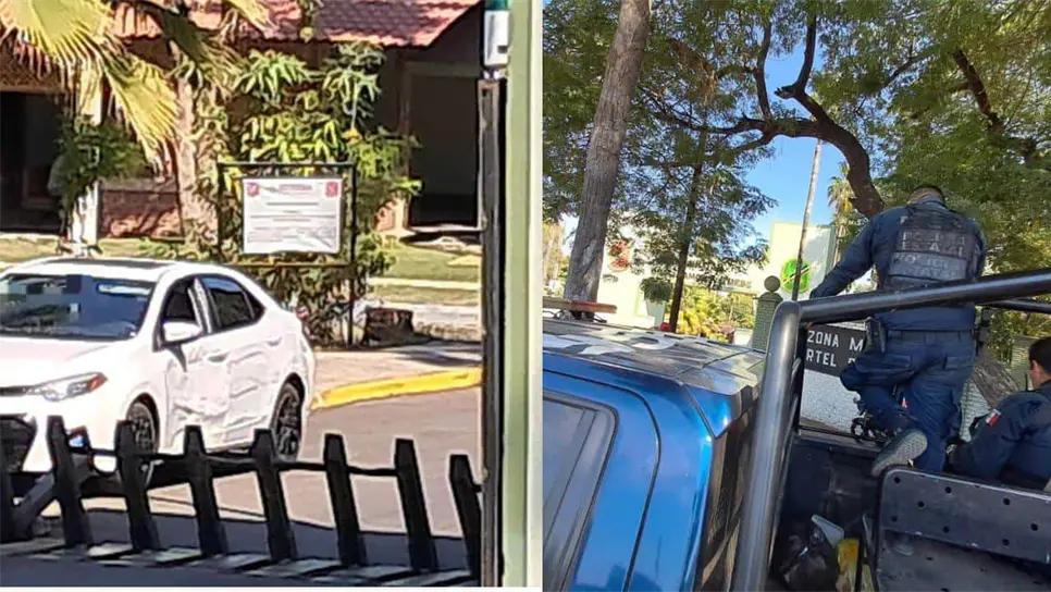 FOTO: Vehículo chocado y baleado llega y pide ayuda en la Novena Zona Militar, Culiacán.