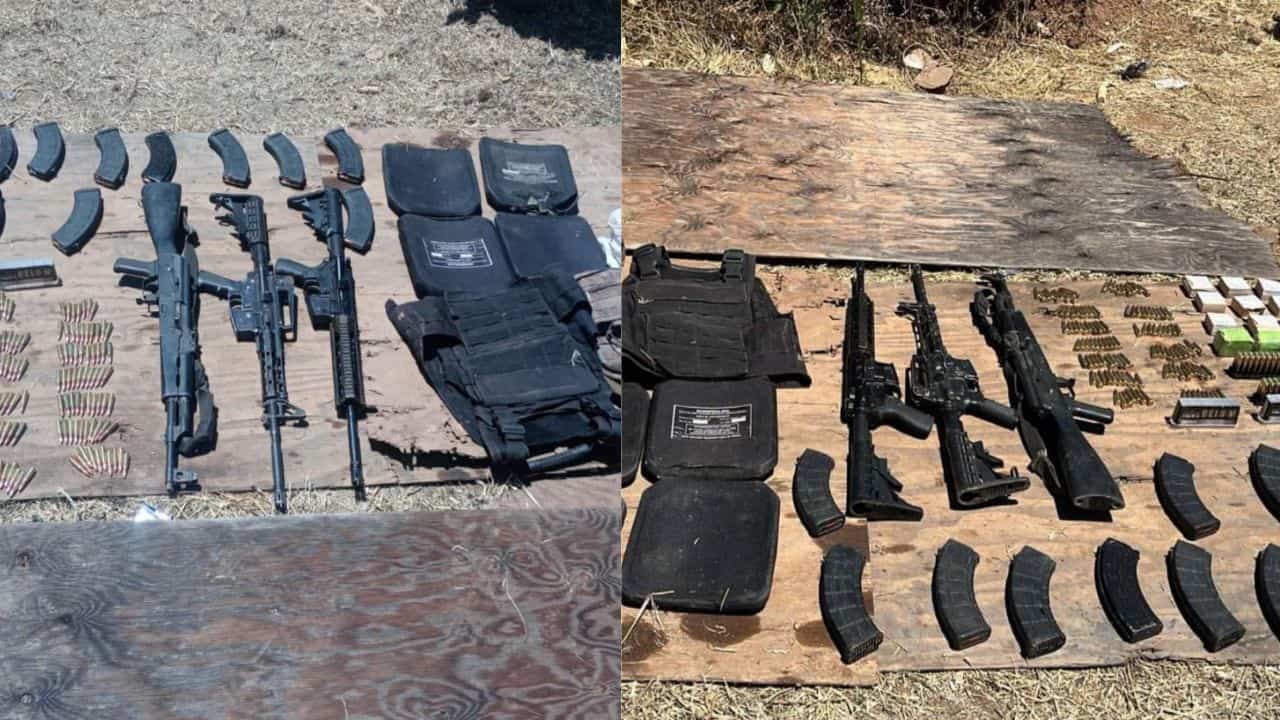 Además se logró el decomiso de 1 cargador de plástico para arma M-4, así como 4 chalecos tácticos, 4 placas balísticas y 1 bolsa que en su interior contenía marihuana