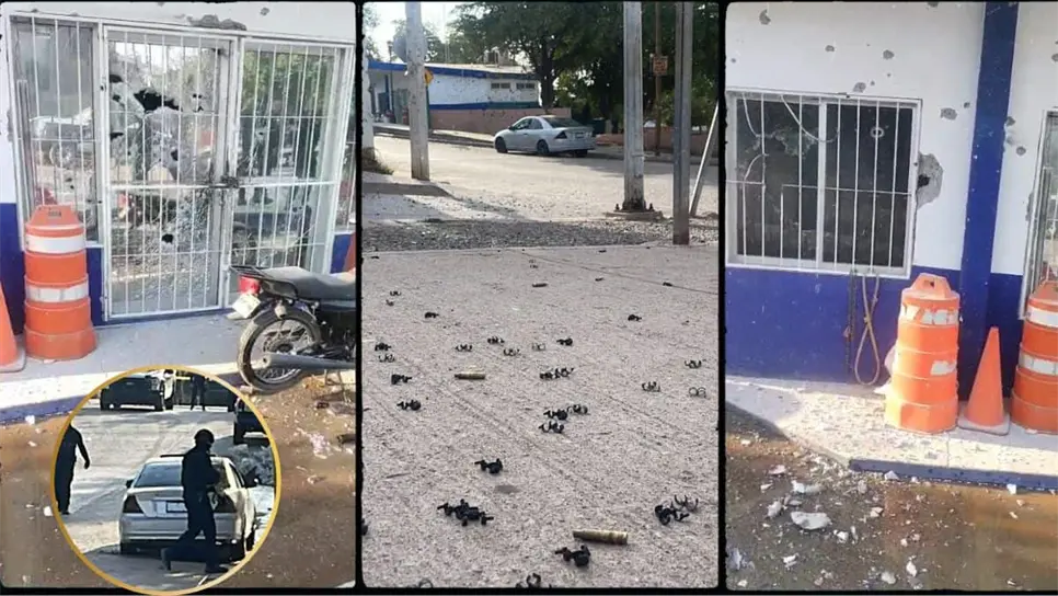 Así quedó la caseta de policía baleada. FOTO: Luz Noticias