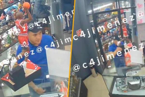 Hombre es captado robándose una figura de Michael Jordan en CDMX | VIDEO