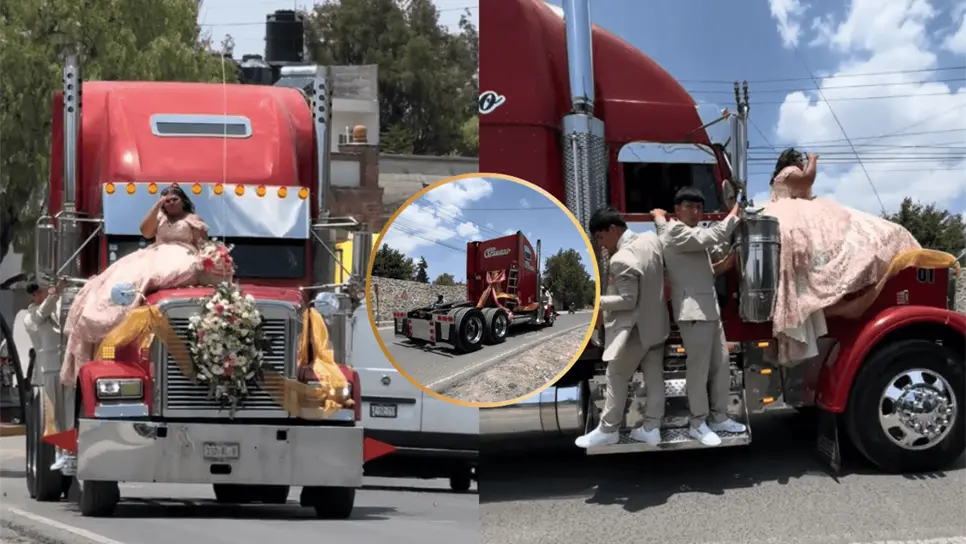 FOTO: La Quinceañera es paseada en un imponente tráiler rojo.