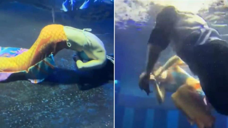 Sirena colapsa bajo el agua durante show y es rescatada a tiempo | VIDEO Sirena colapsa bajo el agua durante show y es rescatada a tiempo | VIDEO