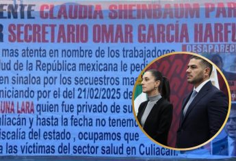 Cuelgan manta dirigida a Sheinbaum y Harfuch en Culiacán