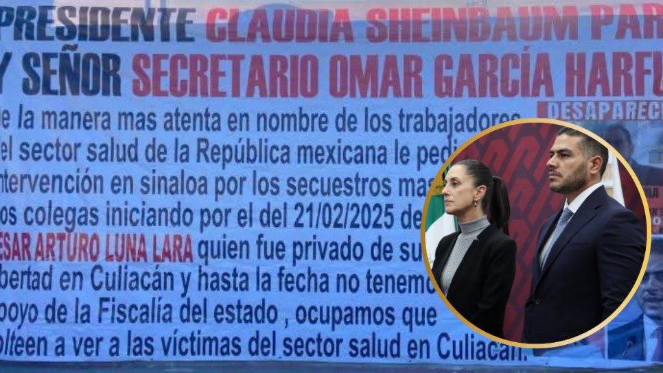 Cuelgan manta dirigida a Sheinbaum y Harfuch en Culiacán Cuelgan manta dirigida a Sheinbaum y Harfuch en Culiacán