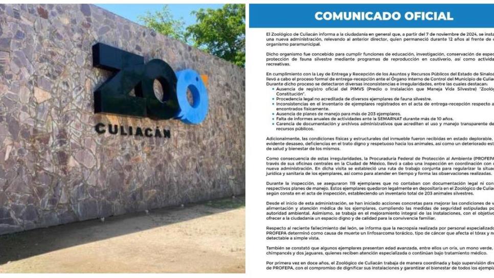 Por primera vez en 12 años, el Zoológico de Culiacán trabaja en coordinación con la PROFEPA Por primera vez en 12 años, el Zoológico de Culiacán trabaja en coordinación con la PROFEPA