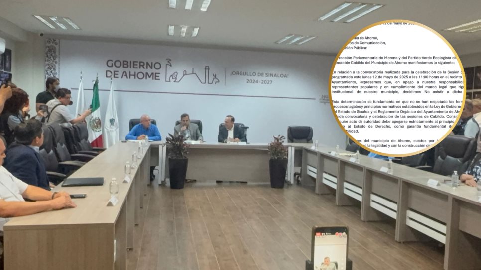 Regidores de Morena y PVEM señalan falta de respeto a la convocatoria a sesión extraordinaria en Ahome Regidores de Morena y PVEM señalan falta de respeto a la convocatoria a sesión extraordinaria en Ahome