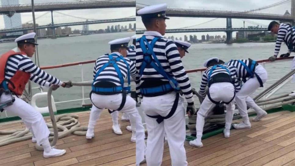 Así se alistaba el buque Cuauhtémoc minutos antes de impactar el Puente de Brooklyn| VIDEO Así se alistaba el buque Cuauhtémoc minutos antes de impactar el Puente de Brooklyn| VIDEO