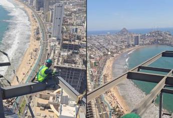 Trabajadores de construcción captan impresionante vista panorámica de Mazatlán desde las alturas | VIDEO