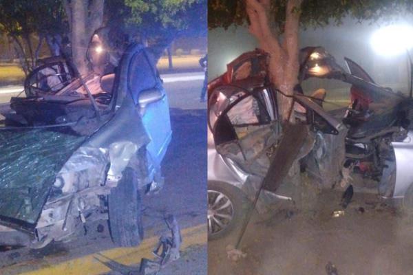Grave jovencita que se impactó contra un árbol y casi parte su carro en dos en Guasave