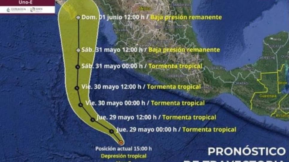Esta sería la trayectoria de la depresión Uno - E de evolucionar a Alvin, el primer ciclón de la temporada Esta sería la trayectoria de la depresión Uno - E de evolucionar a Alvin, el primer ciclón de la temporada