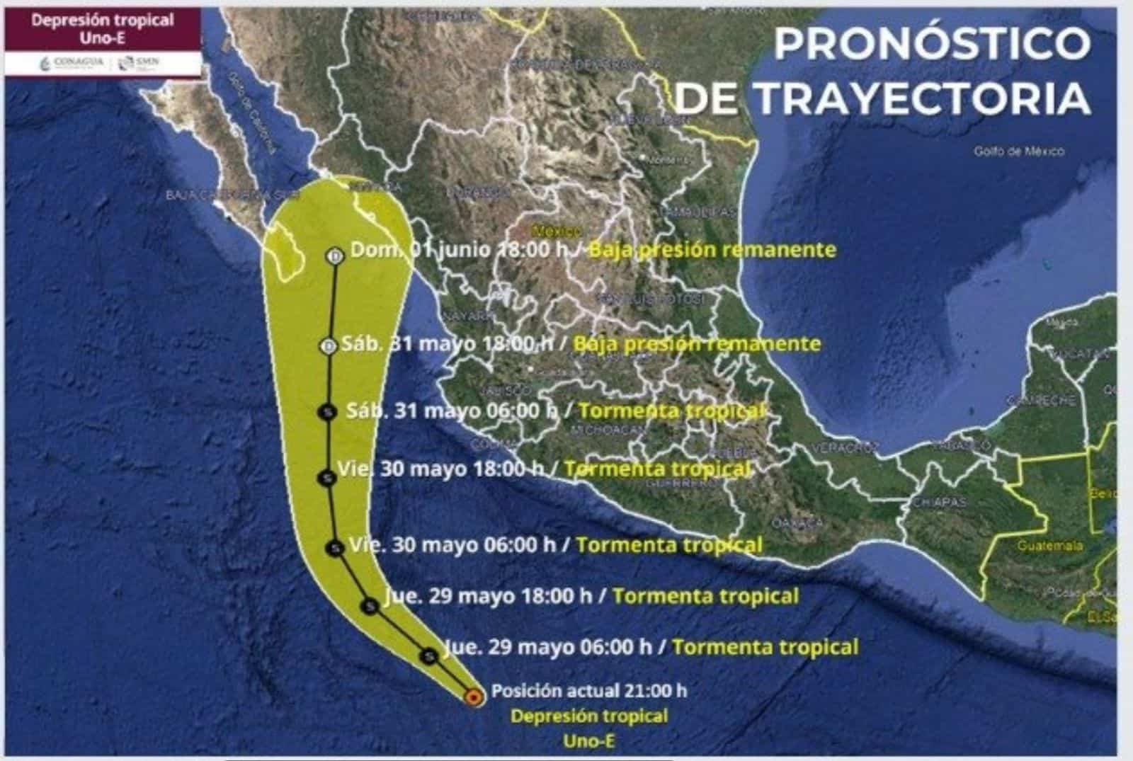 El nuevo pronóstico de trayectoria indica que se dirige hacia el norte del estado. (FOTO: Conagua).